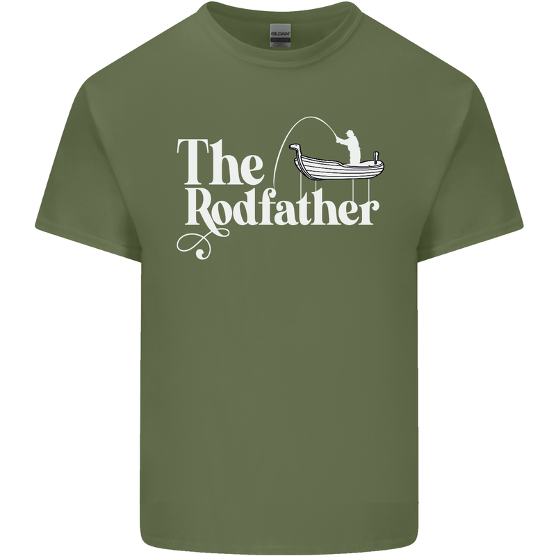 The Rodfather Funny Fishing Rod Father Mens Cotton T-Shirt Tee Top Military Green