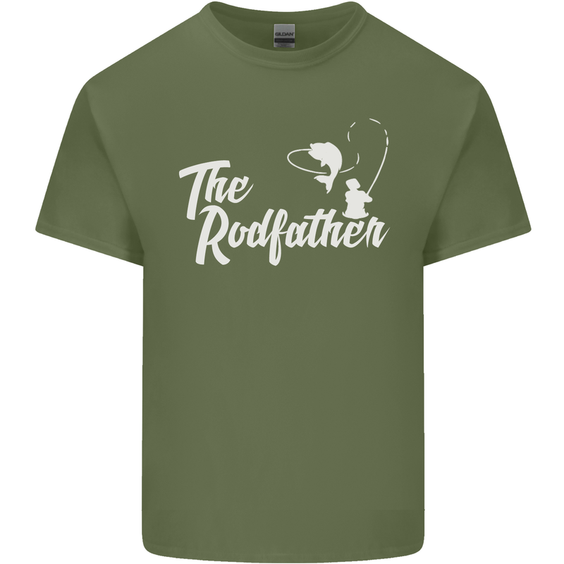 The Rodfather Funny Fishing Rod Father Mens Cotton T-Shirt Tee Top Military Green