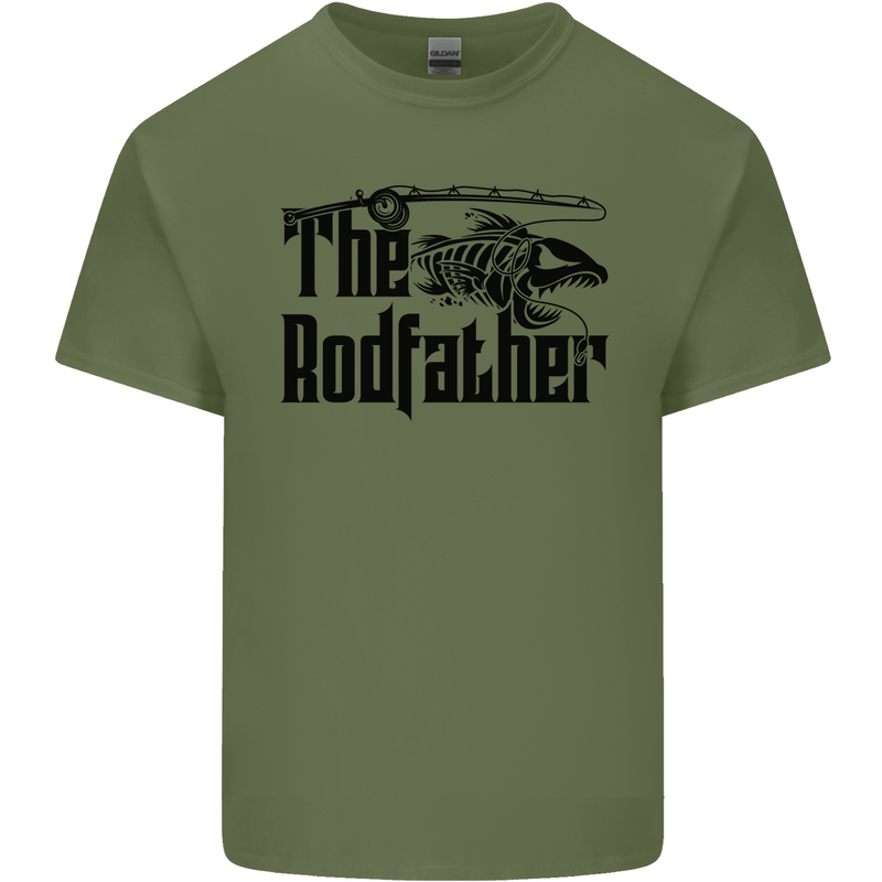 The Rodfather Funny Fishing Rod Father Mens Cotton T-Shirt Tee Top Military Green