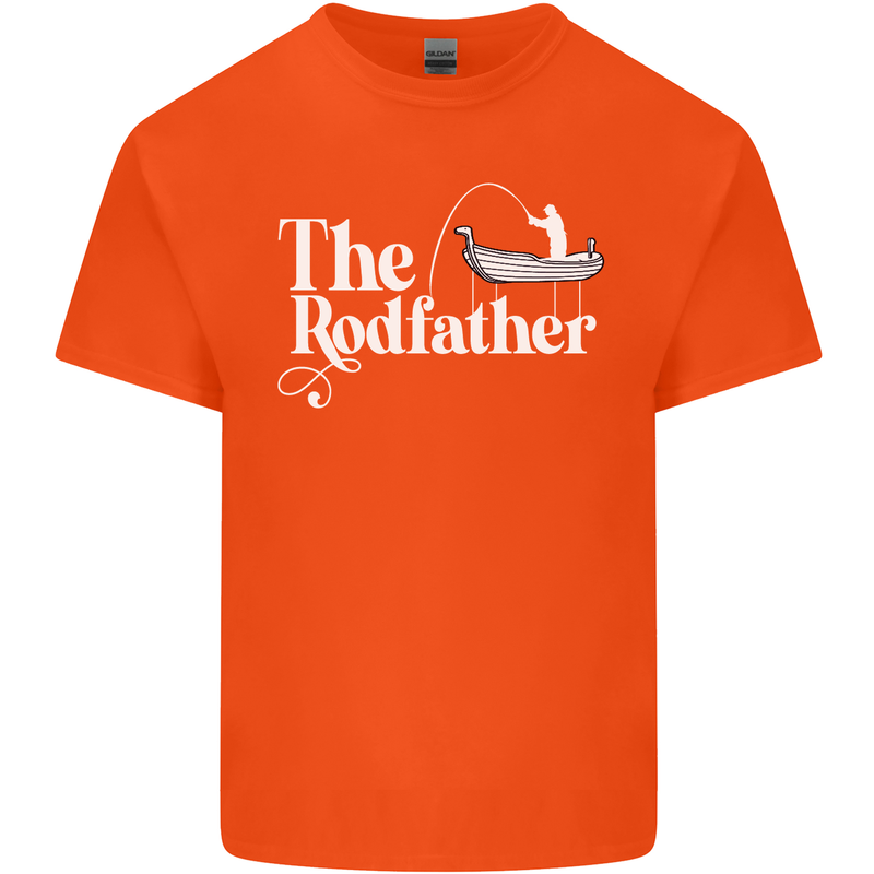 The Rodfather Funny Fishing Rod Father Mens Cotton T-Shirt Tee Top Orange