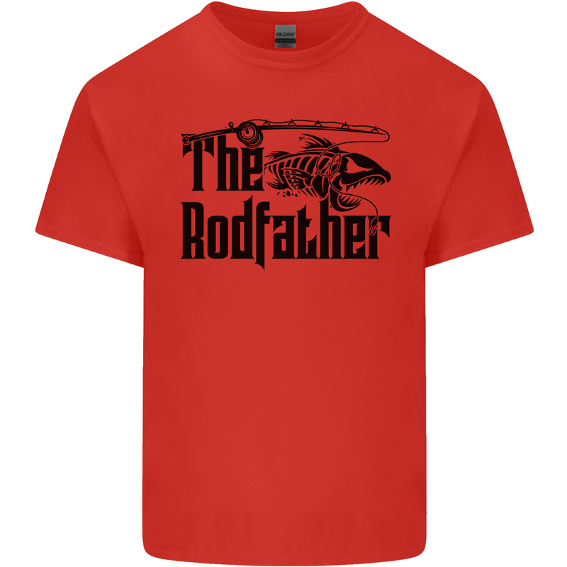 The Rodfather Funny Fishing Rod Father Mens Cotton T-Shirt Tee Top Red