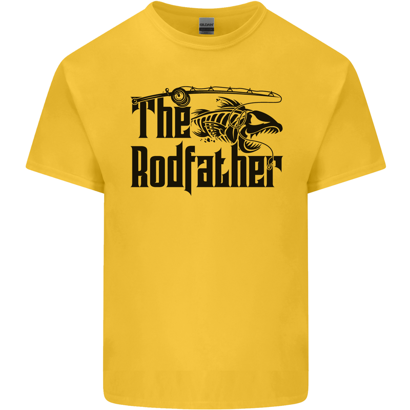 The Rodfather Funny Fishing Rod Father Mens Cotton T-Shirt Tee Top Yellow