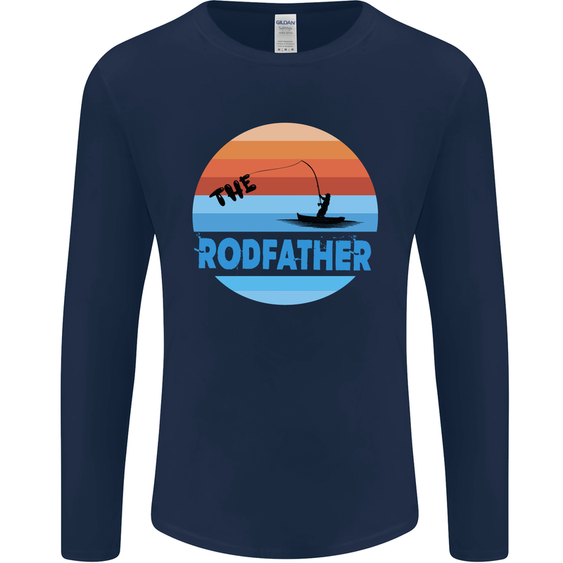 The Rodfather Funny Fishing Rod Father Mens Long Sleeve T-Shirt Navy Blue