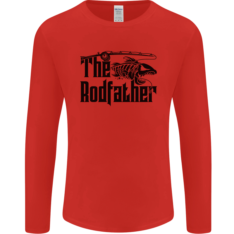 The Rodfather Funny Fishing Rod Father Mens Long Sleeve T-Shirt Red