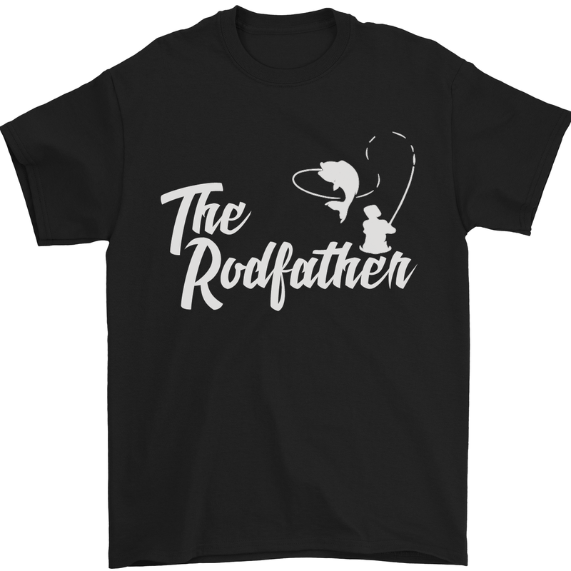 The Rodfather Funny Fishing Rod Father Mens T-Shirt Cotton Gildan Black