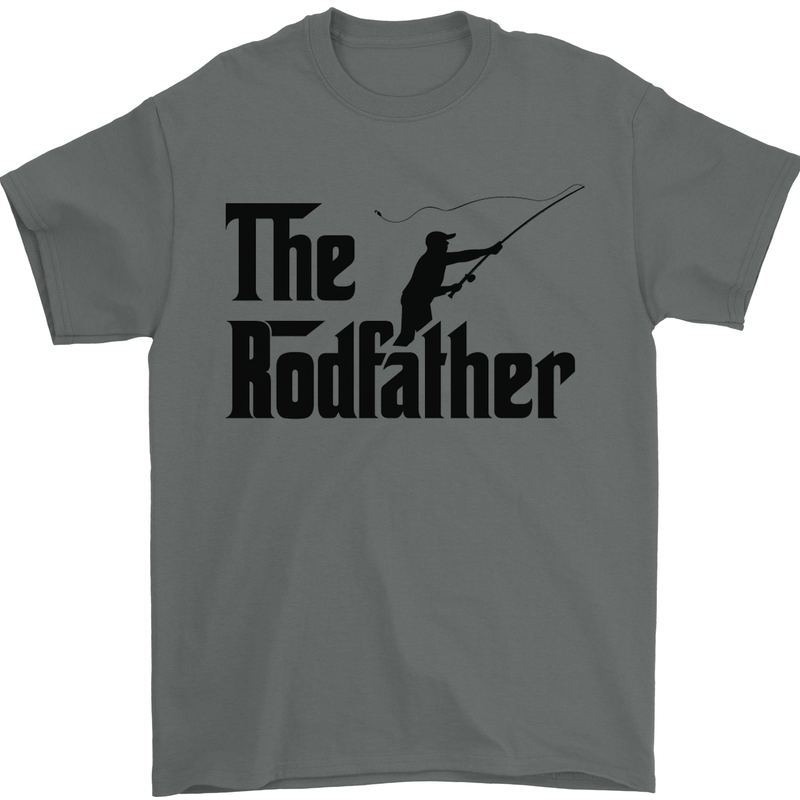 The Rodfather Funny Fishing Rod Father Mens T-Shirt Cotton Gildan Charcoal