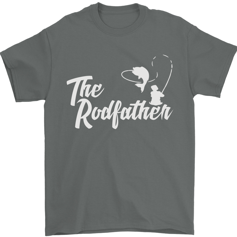 The Rodfather Funny Fishing Rod Father Mens T-Shirt Cotton Gildan Charcoal