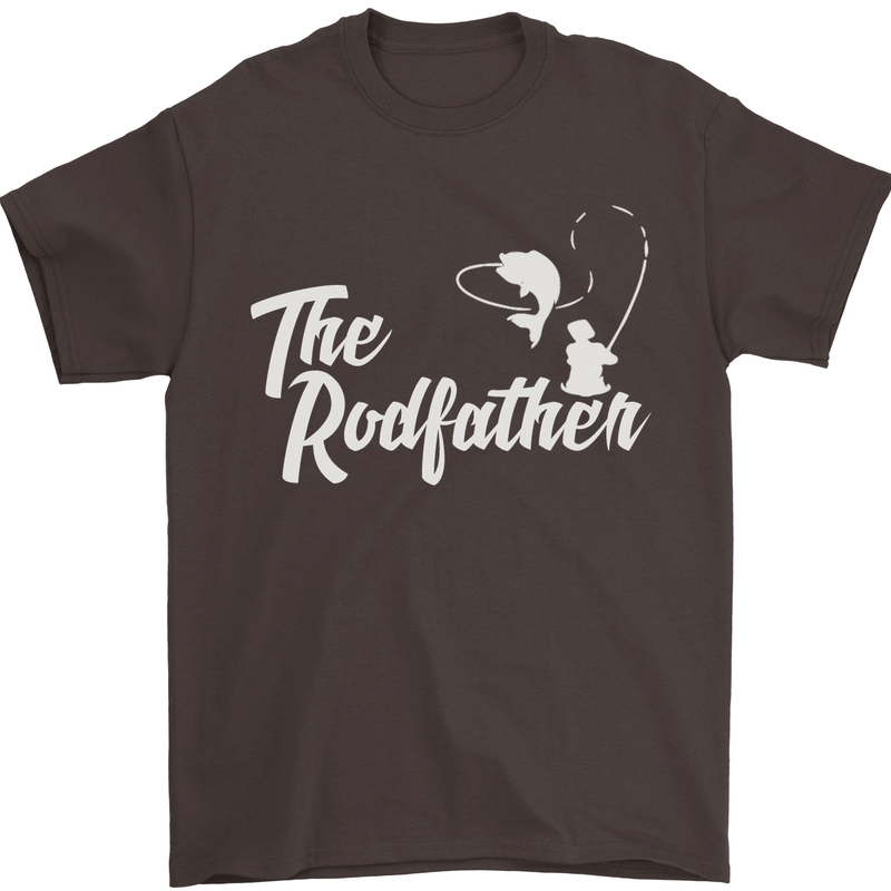 The Rodfather Funny Fishing Rod Father Mens T-Shirt Cotton Gildan Dark Chocolate