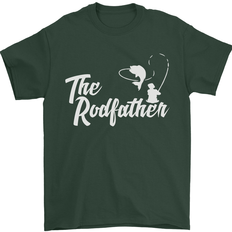 The Rodfather Funny Fishing Rod Father Mens T-Shirt Cotton Gildan Forest Green