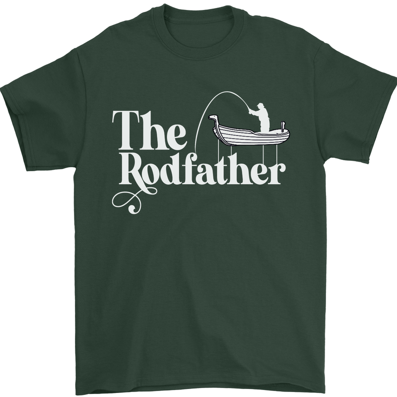 The Rodfather Funny Fishing Rod Father Mens T-Shirt Cotton Gildan Forest Green