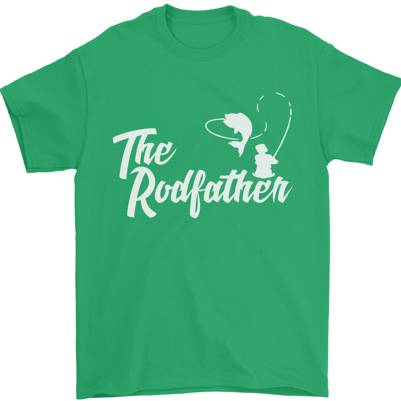 The Rodfather Funny Fishing Rod Father Mens T-Shirt Cotton Gildan Irish Green