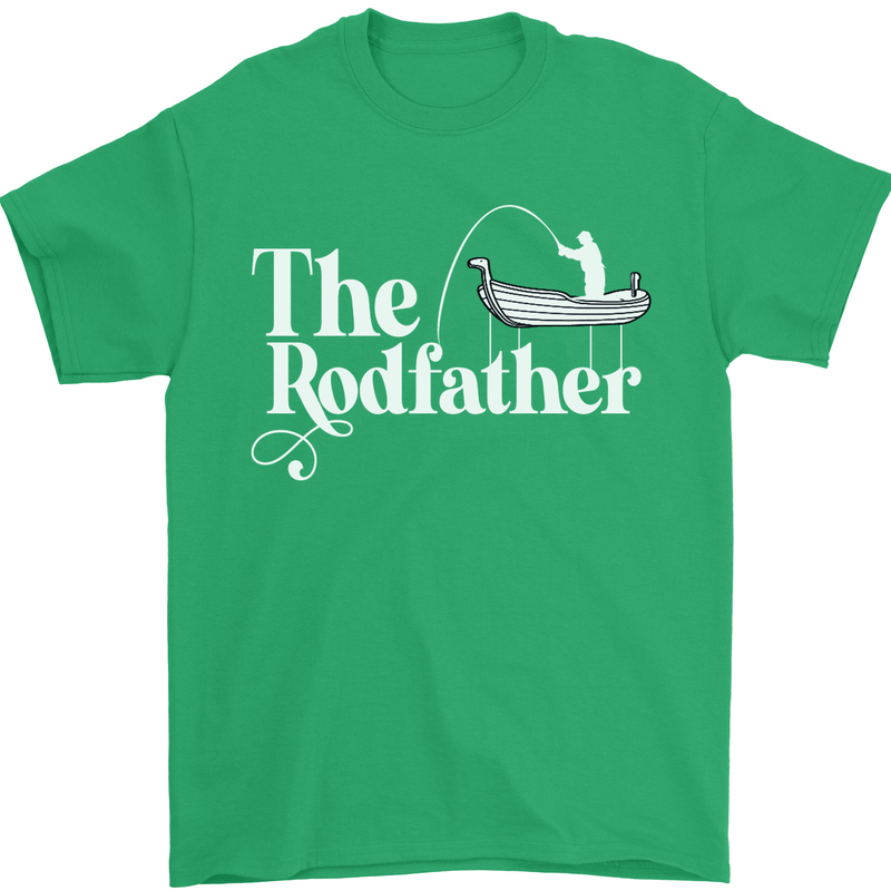 The Rodfather Funny Fishing Rod Father Mens T-Shirt Cotton Gildan Irish Green