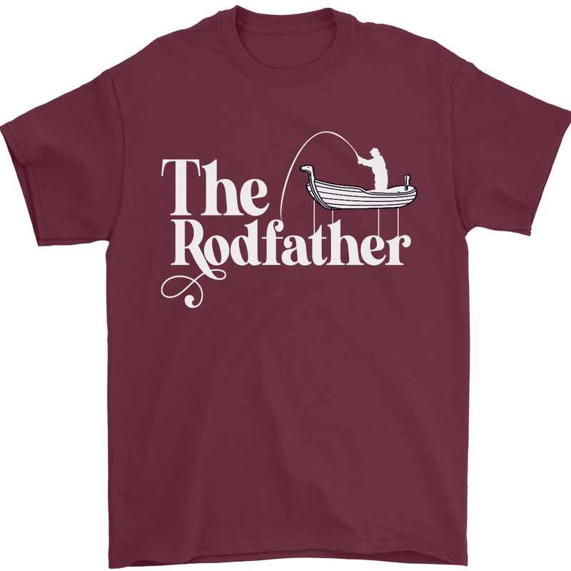 The Rodfather Funny Fishing Rod Father Mens T-Shirt Cotton Gildan Maroon