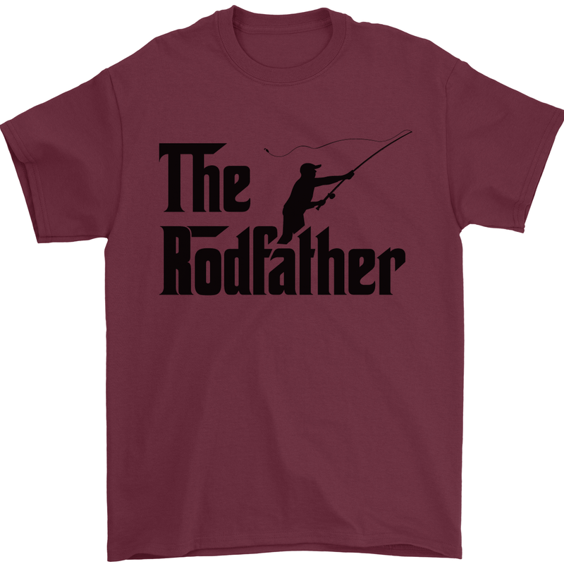 The Rodfather Funny Fishing Rod Father Mens T-Shirt Cotton Gildan Maroon