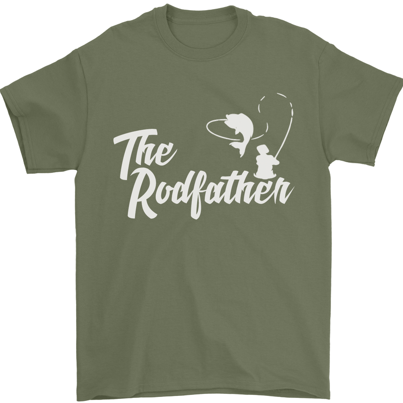 The Rodfather Funny Fishing Rod Father Mens T-Shirt Cotton Gildan Military Green