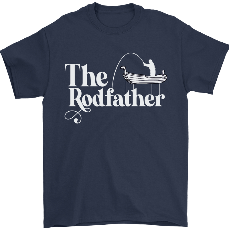 The Rodfather Funny Fishing Rod Father Mens T-Shirt Cotton Gildan Navy Blue