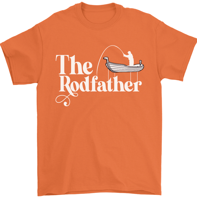 The Rodfather Funny Fishing Rod Father Mens T-Shirt Cotton Gildan Orange