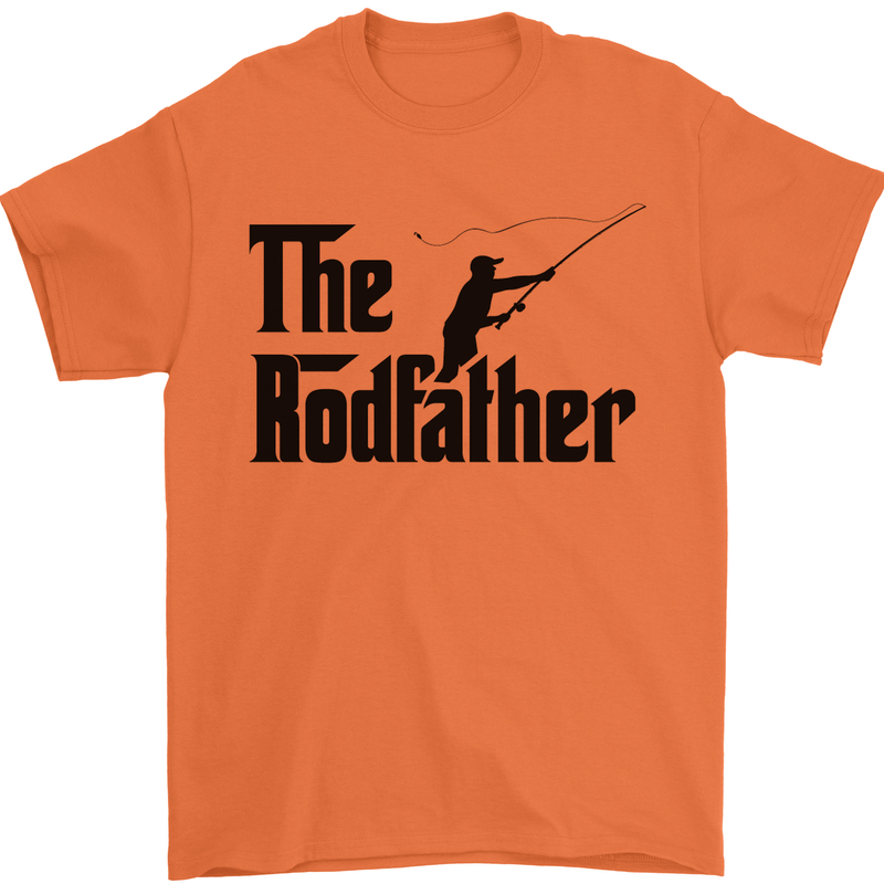 The Rodfather Funny Fishing Rod Father Mens T-Shirt Cotton Gildan Orange