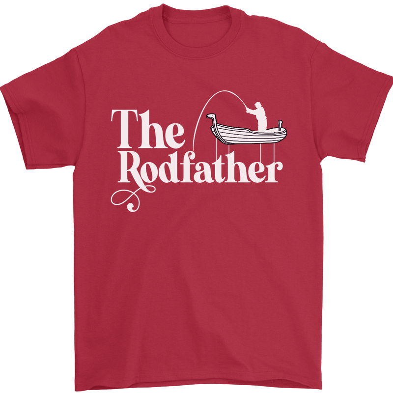 The Rodfather Funny Fishing Rod Father Mens T-Shirt Cotton Gildan Red