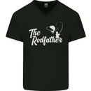The Rodfather Funny Fishing Rod Father Mens V-Neck Cotton T-Shirt Black