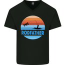 The Rodfather Funny Fishing Rod Father Mens V-Neck Cotton T-Shirt Black
