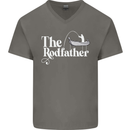 The Rodfather Funny Fishing Rod Father Mens V-Neck Cotton T-Shirt Charcoal