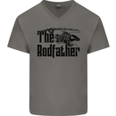 The Rodfather Funny Fishing Rod Father Mens V-Neck Cotton T-Shirt Charcoal
