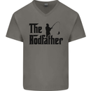 The Rodfather Funny Fishing Rod Father Mens V-Neck Cotton T-Shirt Charcoal
