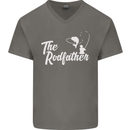 The Rodfather Funny Fishing Rod Father Mens V-Neck Cotton T-Shirt Charcoal