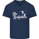 The Rodfather Funny Fishing Rod Father Mens V-Neck Cotton T-Shirt Navy Blue