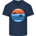 The Rodfather Funny Fishing Rod Father Mens V-Neck Cotton T-Shirt Navy Blue