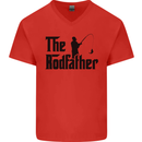 The Rodfather Funny Fishing Rod Father Mens V-Neck Cotton T-Shirt Red
