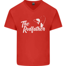 The Rodfather Funny Fishing Rod Father Mens V-Neck Cotton T-Shirt Red