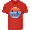 The Rodfather Funny Fishing Rod Father Mens V-Neck Cotton T-Shirt Red