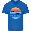 The Rodfather Funny Fishing Rod Father Mens V-Neck Cotton T-Shirt Royal Blue