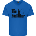 The Rodfather Funny Fishing Rod Father Mens V-Neck Cotton T-Shirt Royal Blue