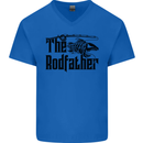The Rodfather Funny Fishing Rod Father Mens V-Neck Cotton T-Shirt Royal Blue