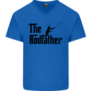 The Rodfather Funny Fishing Rod Father Mens V-Neck Cotton T-Shirt Royal Blue