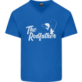 The Rodfather Funny Fishing Rod Father Mens V-Neck Cotton T-Shirt Royal Blue
