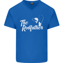 The Rodfather Funny Fishing Rod Father Mens V-Neck Cotton T-Shirt Royal Blue