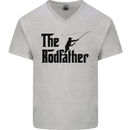 The Rodfather Funny Fishing Rod Father Mens V-Neck Cotton T-Shirt Sports Grey