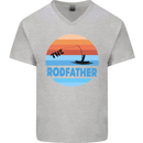 The Rodfather Funny Fishing Rod Father Mens V-Neck Cotton T-Shirt Sports Grey