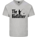 The Rodfather Funny Fishing Rod Father Mens V-Neck Cotton T-Shirt Sports Grey