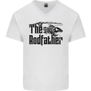 The Rodfather Funny Fishing Rod Father Mens V-Neck Cotton T-Shirt White