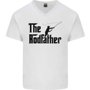 The Rodfather Funny Fishing Rod Father Mens V-Neck Cotton T-Shirt White