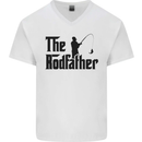 The Rodfather Funny Fishing Rod Father Mens V-Neck Cotton T-Shirt White