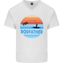 The Rodfather Funny Fishing Rod Father Mens V-Neck Cotton T-Shirt White