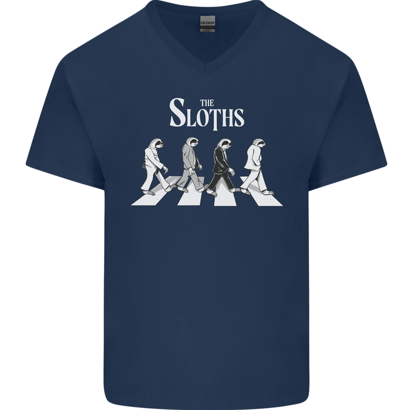 The Sloths Funny Music Parody Mens V-Neck Cotton T-Shirt Navy Blue