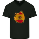 The Spanish Flag Fire Effect Spain Mens V-Neck Cotton T-Shirt Black