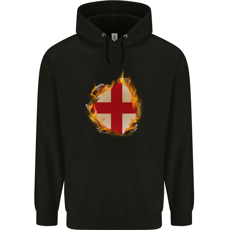 The St. George's Cross English Flag England Mens 80% Cotton Hoodie Black